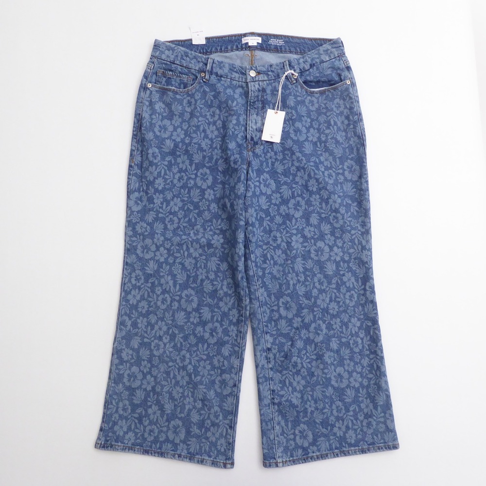 Good American Women Jeans Blue Floral Good Waist Palazzo Crop Size 15